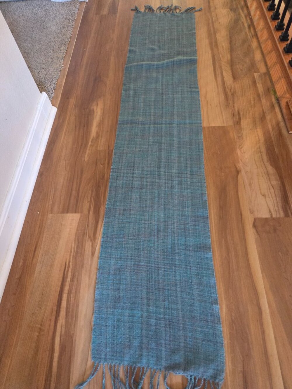 Handmade 100% Alpaca Wool Blue Plaid Scarf - Picture 7 of 8